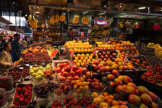 水果摊,市场,巴塞罗那,西班牙,欧洲