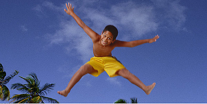 男孩,泳衣,跳跃,空中
