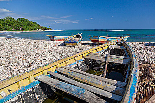 木质,船,岩石,岸边,海地