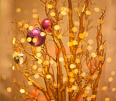 圣诞树饰,闪光,金色,背景