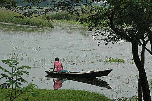 渔民,钓鱼,船,孟加拉,八月,2005年