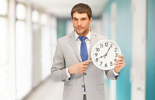 商务,时间,管理,办公室,概念,英俊,商务人士,指向,挂钟