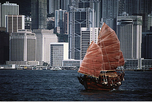 帆船,船,港口,香港