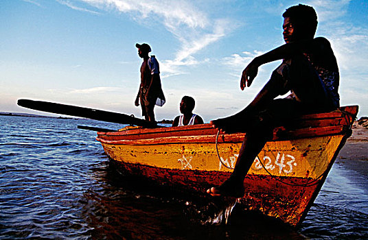 渔民,等待,外出,工作,莫桑比克