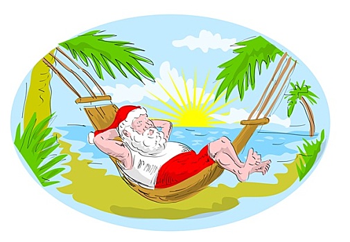 圣诞老人,吊床,放松,热带沙滩