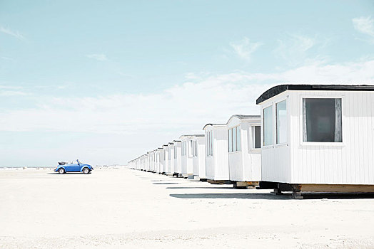 蓝色,大众汽车,敞篷车,脸,白色,海滩小屋,海滩,丹麦,欧洲