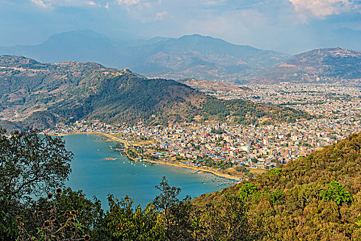 风景,上方,波卡拉,费瓦湖,世界,平和,塔,尼泊尔,亚洲