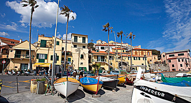 捕鱼,船,港口,城镇,利古里亚,海岸,因佩里亚,里维埃拉,意大利,欧洲