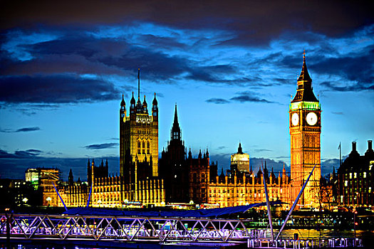 大本钟,议会大厦,下方,暗淡,天空,泰晤士河,河,伦敦,大幅,尺寸