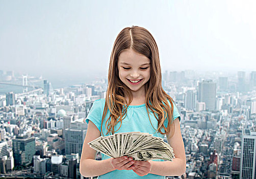 钱,金融,人,概念,微笑,小女孩,看,美元