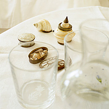 杯子,多样,容器,壳,白色背景,桌布