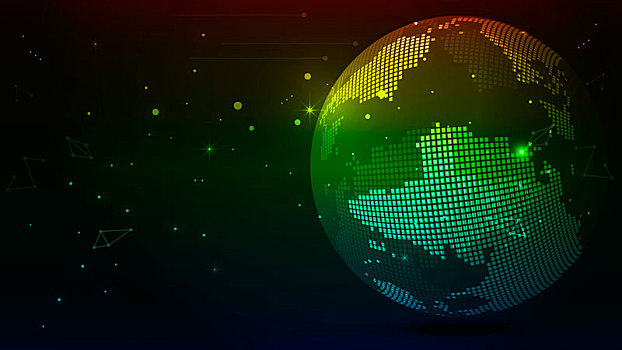 点线链接,粒子球体,数码地球构建全球互联网络科技概念创意背景图