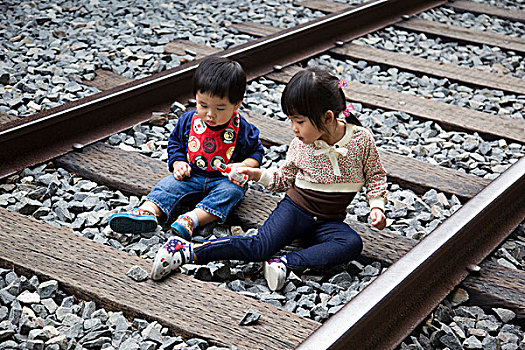 孩子,游人,玩,轨道,香港,铁路,博物馆