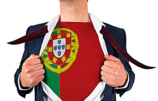商务人士,打开,衬衫,揭示,葡萄牙,旗帜