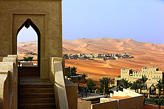 奢华,沙漠,酒店,风格,要塞,巨大,沙丘,靠近,绿洲,阿布扎比,阿联酋,中东
