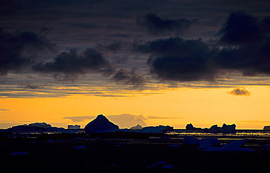 南极半岛,阿根廷,岛屿,冰山,剪影