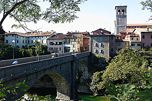 风景,上方,河,前景,桥,右边,大教堂,玛丽亚,钟楼,意大利,欧洲