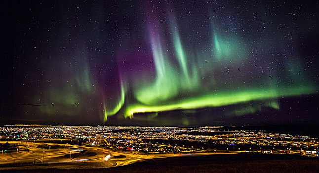 北极光,上方,雷克雅未克,冰岛