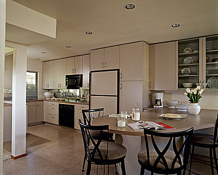 现代,简约,厨房,木头,木地板,晴朗,室内,天然材料,彩色