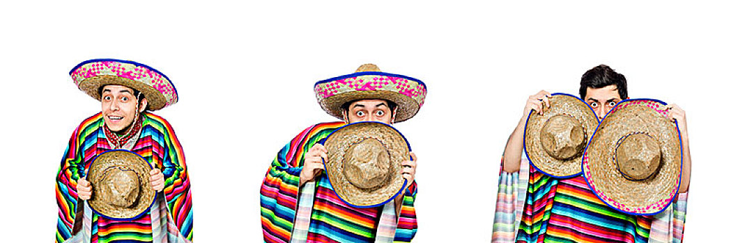 有趣,墨西哥人,戴着,雨披,隔绝,白色背景