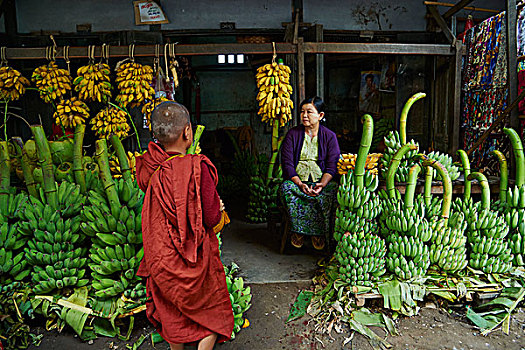 僧侣,市场货摊,曼德勒,缅甸,亚洲