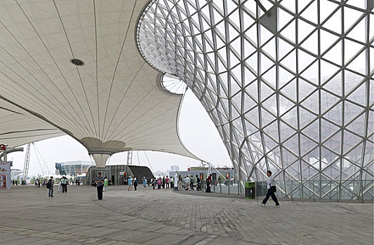 2010上海世博会,世博轴,国际,进步,工程,膜,屋顶,钢铁,玻璃,结构,篷子,游人
