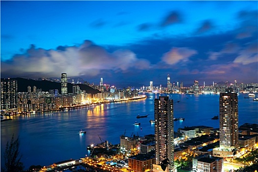 香港,夜晚,现代,城市,亚洲