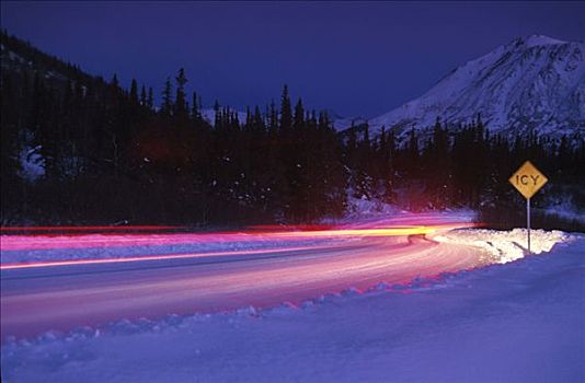 汽车,冰,道路,晚间,冬天