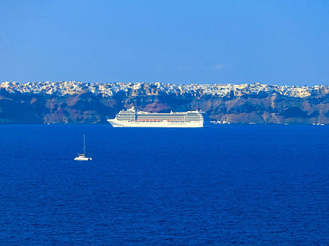 锡拉岛,希腊,美女,风景,码头,游船