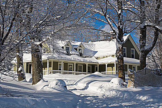 房子,积雪,铁,山,魁北克,加拿大