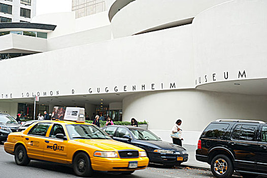 现代建筑,所罗门,古根海姆博物馆,黄色出租车,出租车,曼哈顿,纽约,美国,北美