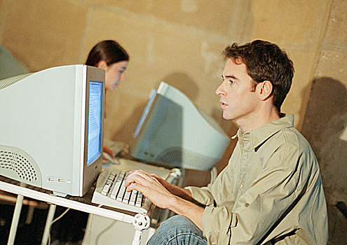 男人,女人,工作,电脑