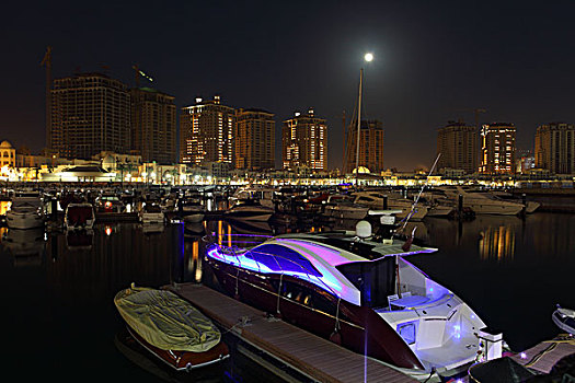 波尔图,阿拉伯,码头,夜晚,多哈,卡塔尔,中东