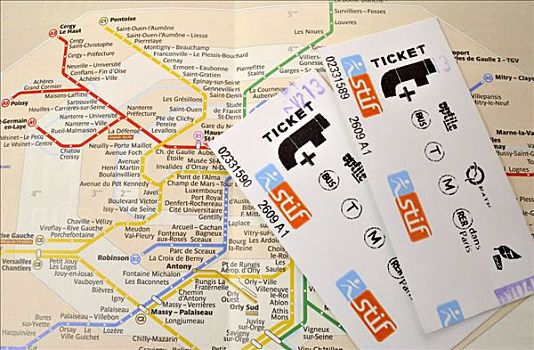 一个,车票,计划,巴黎,地铁,法国,欧洲