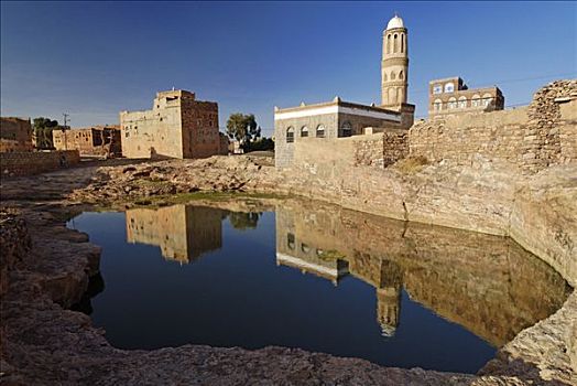 蓄水池,清真寺,也门,阿拉伯,阿拉伯半岛,中东
