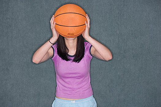 女青年,拿着,篮球