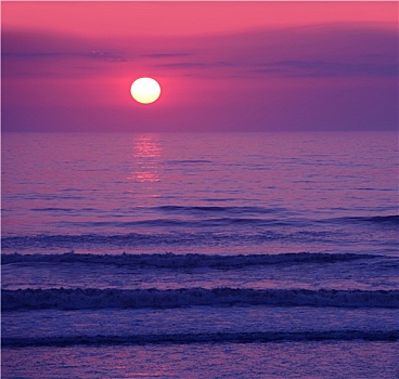 彩色,日落,上方,海洋,岸边