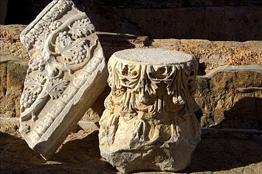 檐壁,藤叶,装饰,遗址,罗马帝国,莱普蒂斯马格纳,利比亚