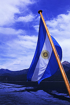 阿根廷,靠近,巴里洛切,湖,纳韦尔瓦皮,旗帜