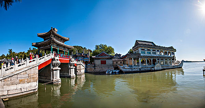 北京颐和园昆明湖畔荷桥