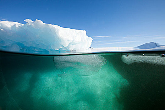 南极,水下视角,融化,冰山,漂浮,靠近,岛屿,湾