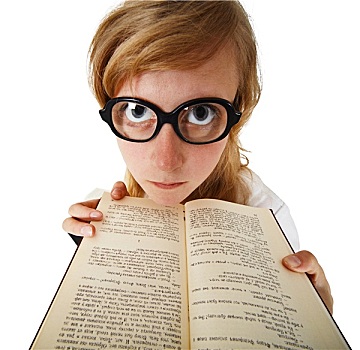 有趣,女人,大,眼镜,书本
