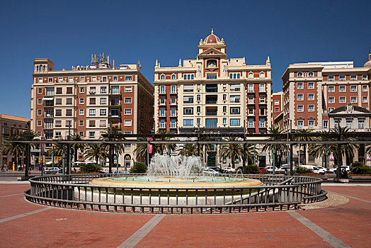 喷泉,广场,码头,马拉加,安达卢西亚,西班牙,欧洲