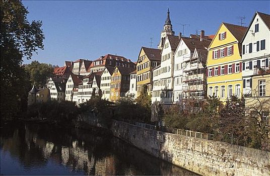 内卡河,古老,房子,旧城,巴登符腾堡,德国,欧洲