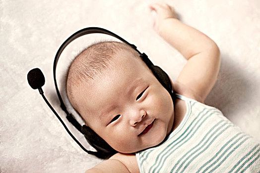 婴儿,幼仔,戴着,穿,耳机
