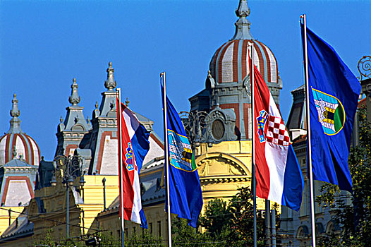 克罗地亚,萨格勒布,哥特式,建筑,旗帜