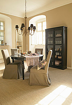 米色,椅子,黑色,展柜,优雅,就餐区