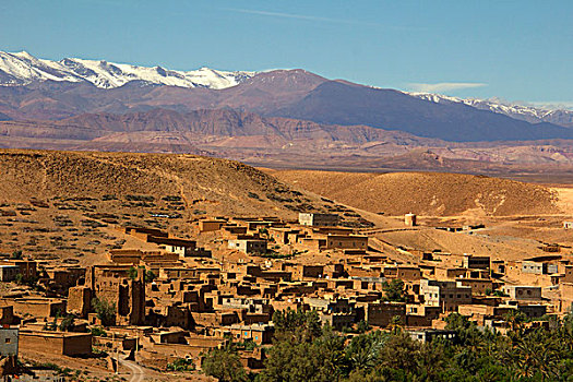 摩洛哥,沙漠,乡村,雪冠,阿特拉斯山地区,山脉