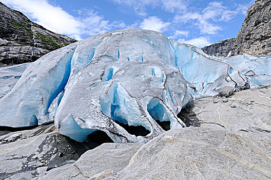 蓝色,冰,缝隙,冰河,舌头,枝条,斯特达尔布林冰川,山谷,松奥菲尔当纳,挪威,斯堪的纳维亚,欧洲
