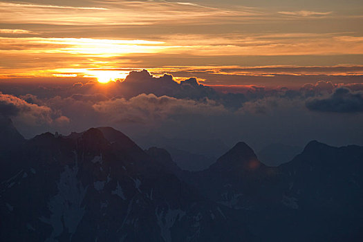 顶峰,日出,多,提洛尔,奥地利